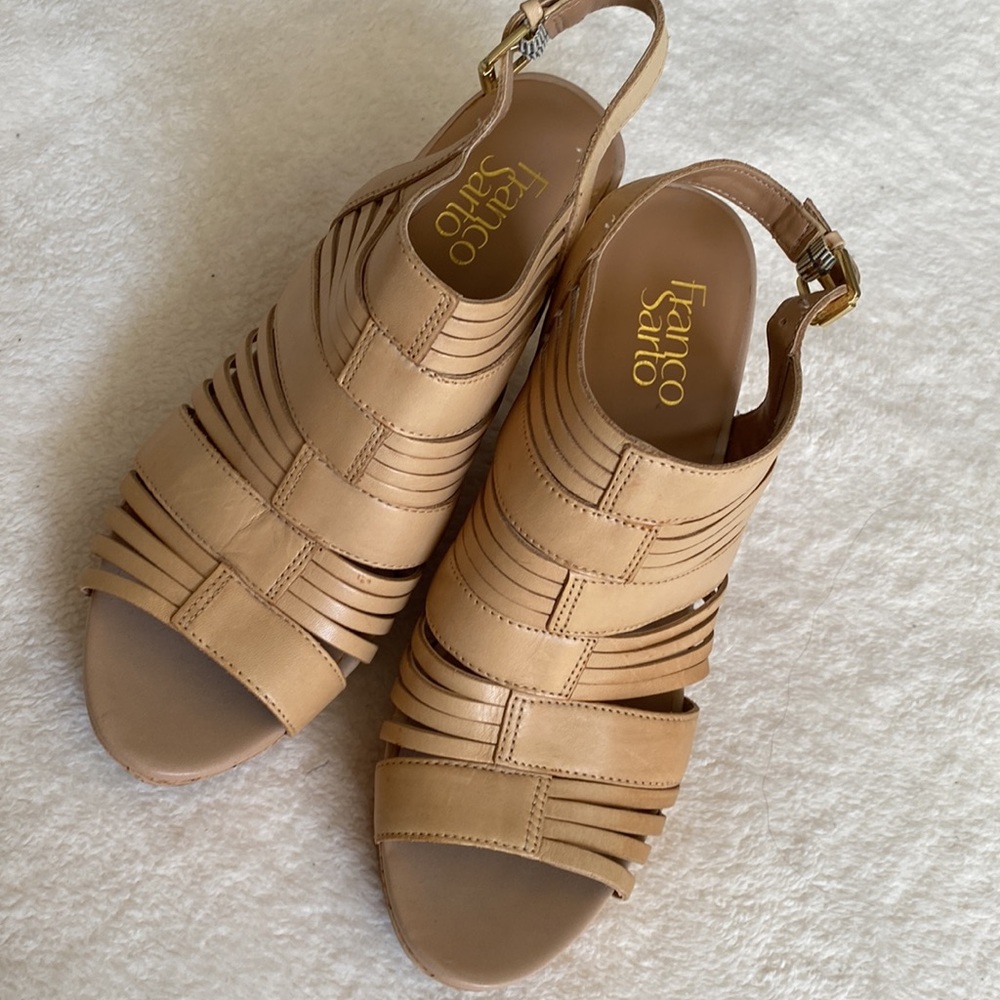 Franco Sarto wedge in light camel. Size 9M.